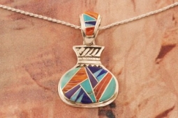 New Design! Calvin Begay Genuine Gemstones Sterling Silver Navajo Pendant